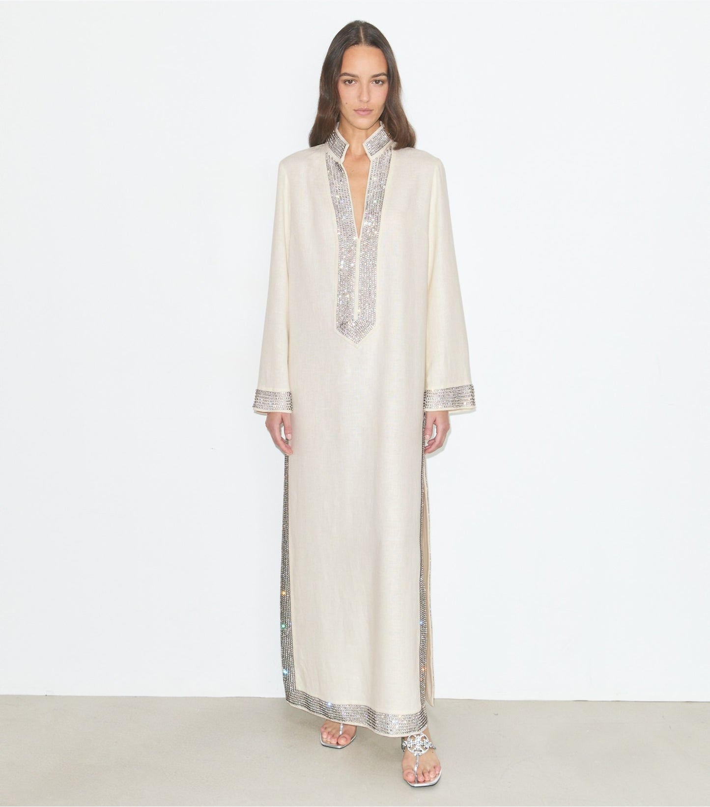 Tory Burch Embellished Linen Caftan - New Ivory