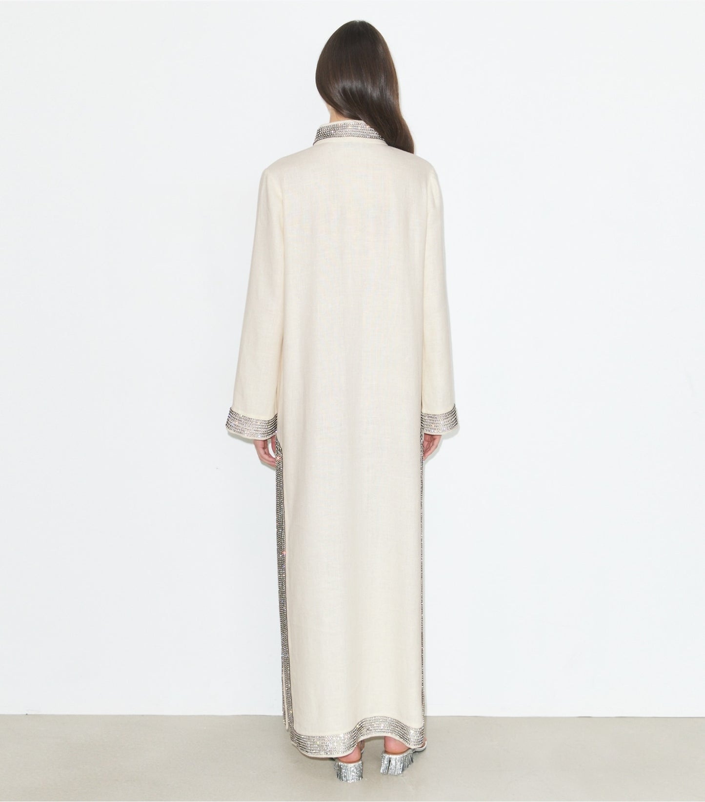 Tory Burch Embellished Linen Caftan - New Ivory