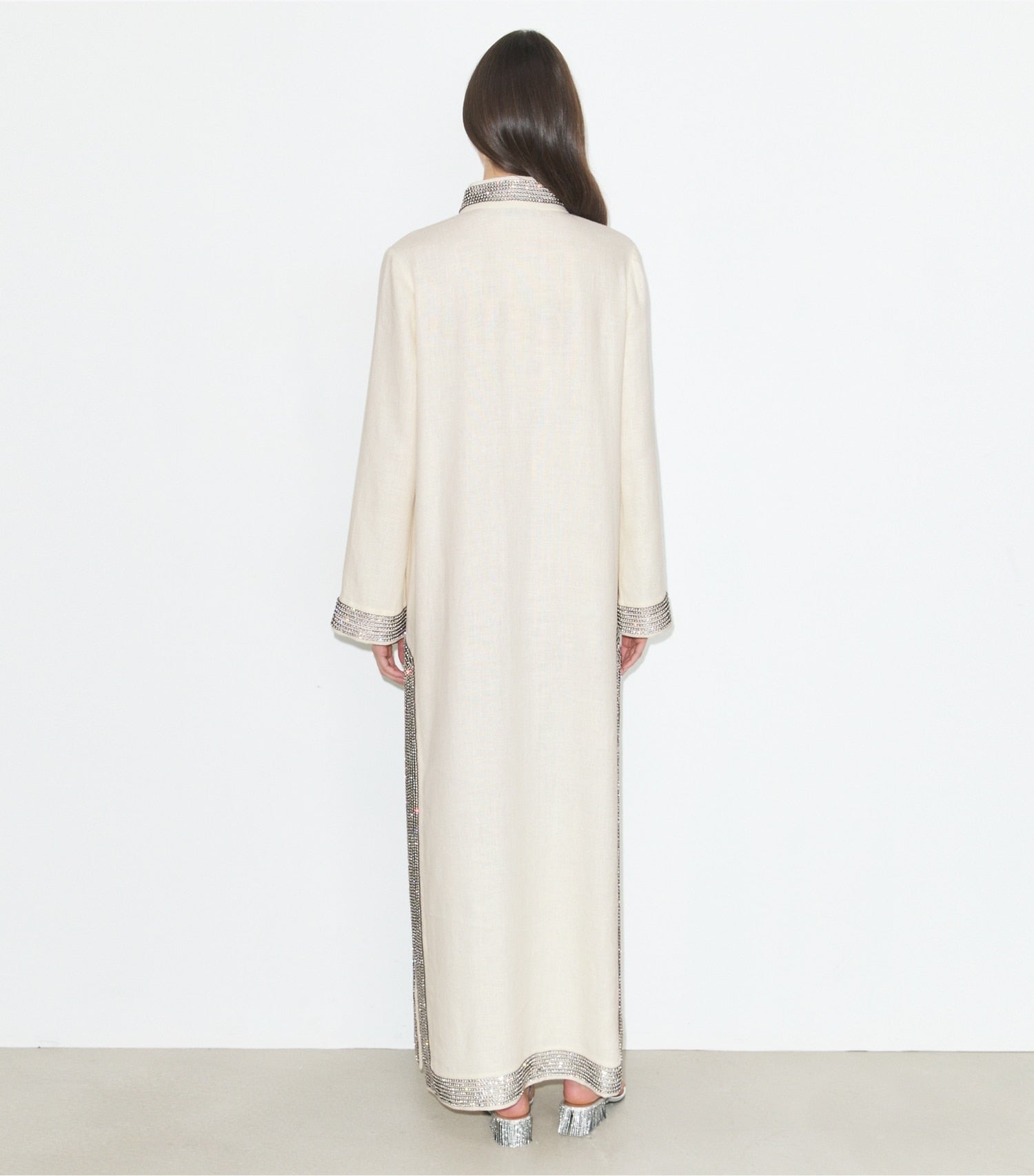 Tory Burch Embellished Linen Caftan - New Ivory