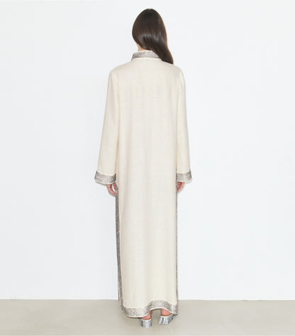 Tory Burch Embellished Linen Caftan - New Ivory