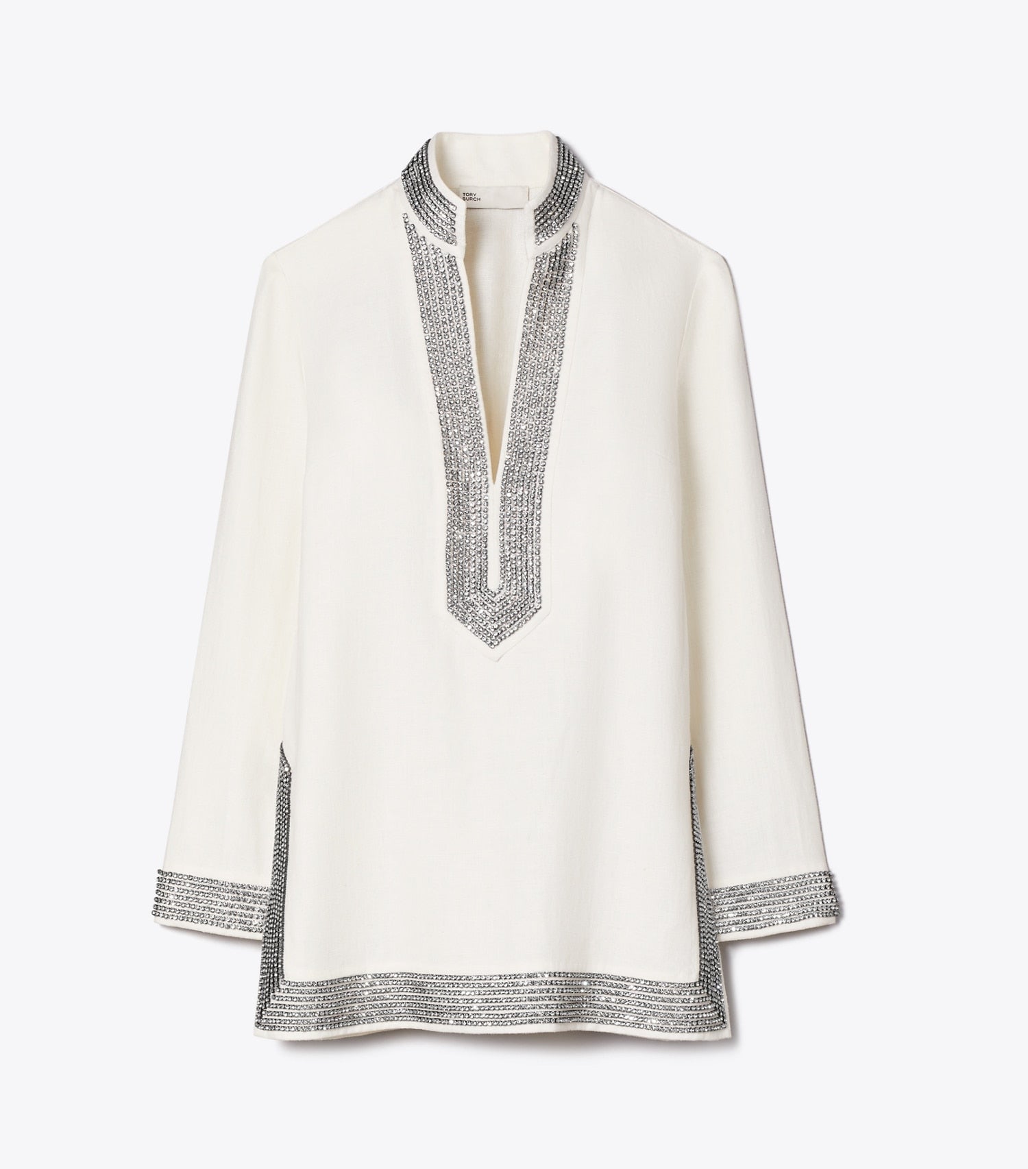 Tory Burch Embellished Linen Tunic - New Ivory