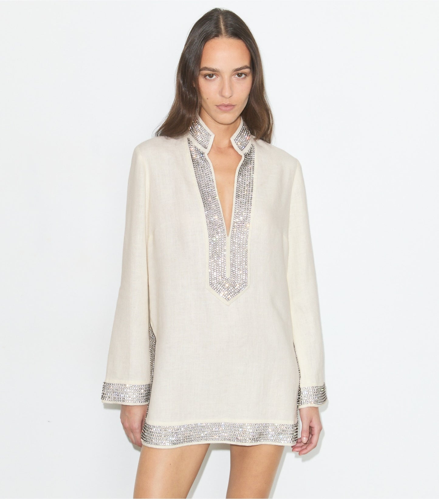 Tory Burch Embellished Linen Tunic - New Ivory