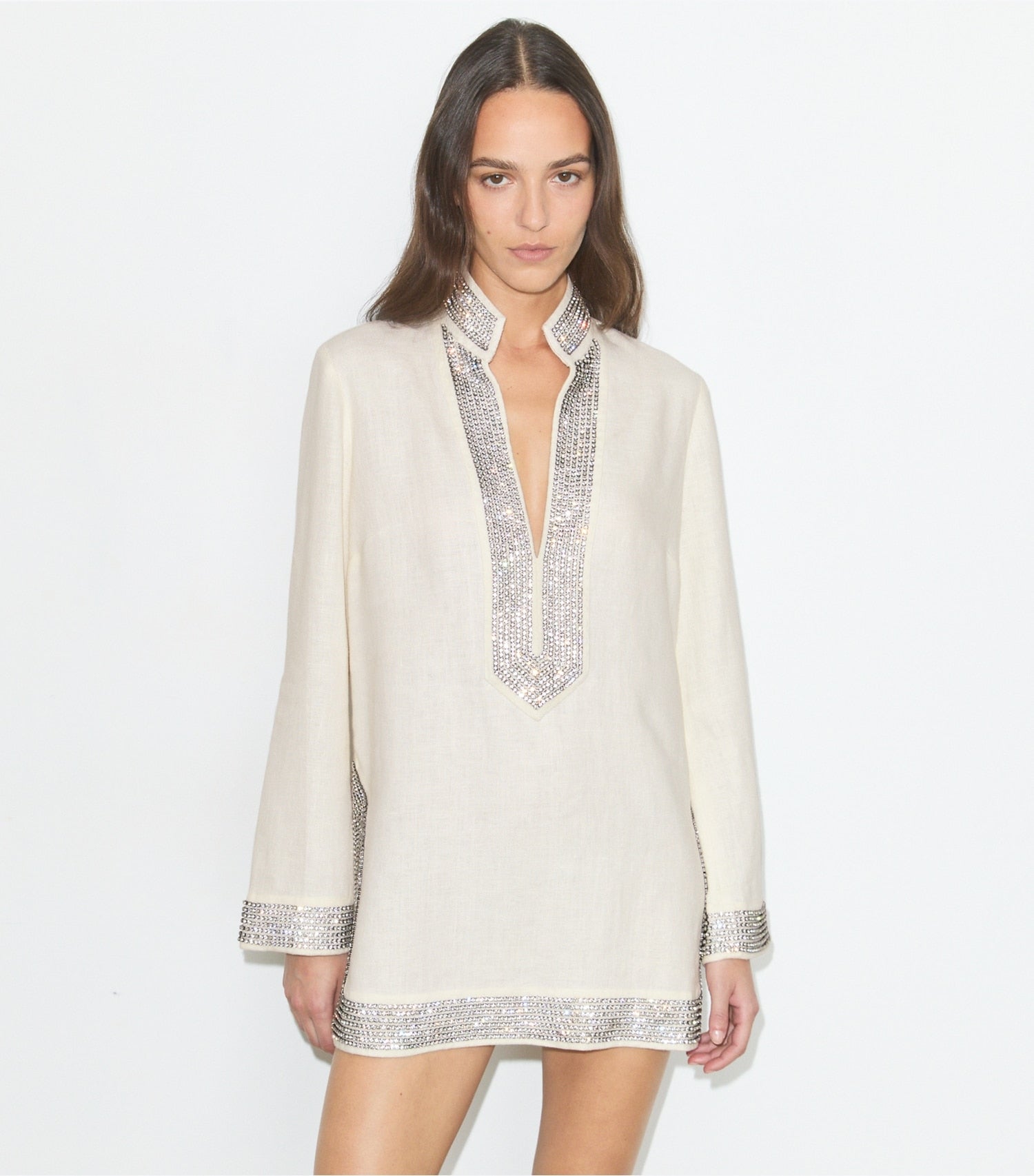 Tory Burch Embellished Linen Tunic - New Ivory