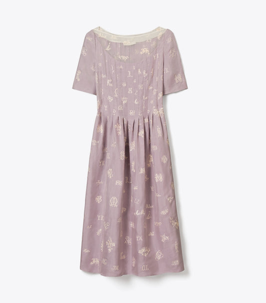 Tory Burch Embroidered Silk Dress - Lilac