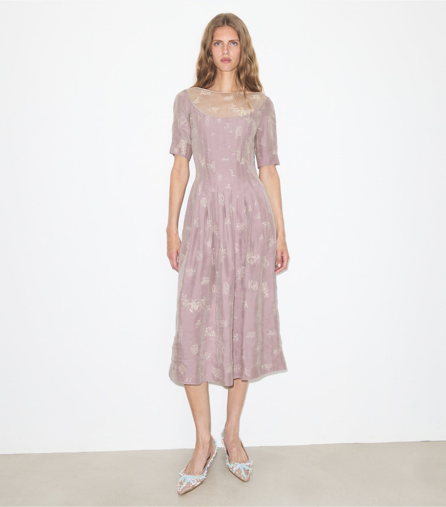 Tory Burch Embroidered Silk Dress - Lilac