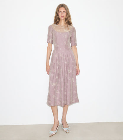 Tory Burch Embroidered Silk Dress - Lilac