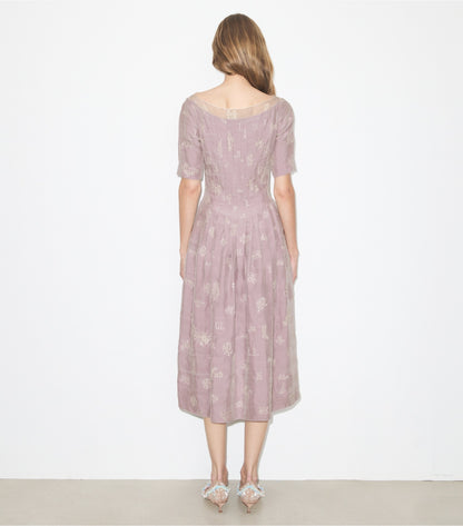 Tory Burch Embroidered Silk Dress - Lilac