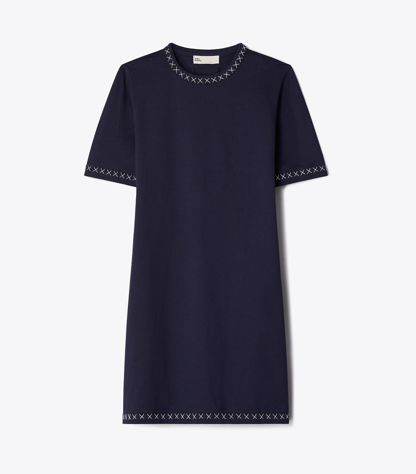 Tory Burch Embroidered Cotton T-Shirt Dress - Medium Navy