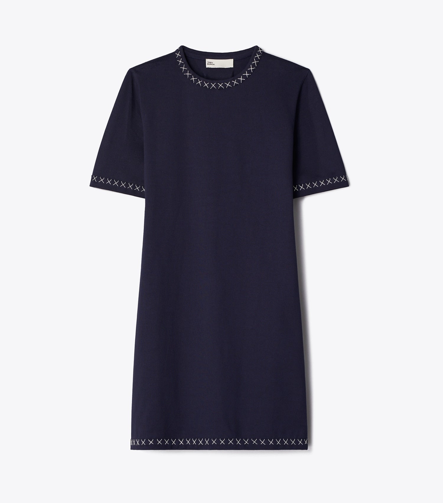 Tory Burch Embroidered Cotton T-Shirt Dress - Medium Navy