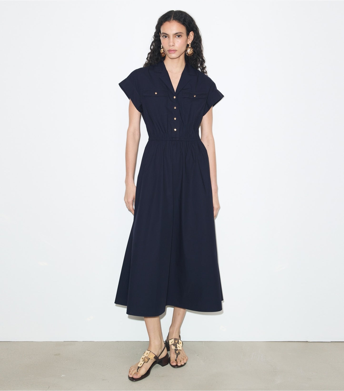 Tory Burch Cotton Poplin Shirtdress - Medium Navy