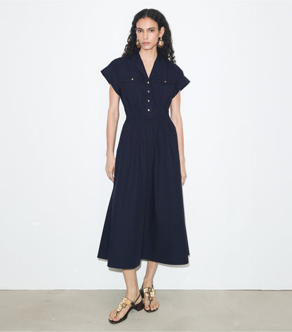 Tory Burch Cotton Poplin Shirtdress - Medium Navy