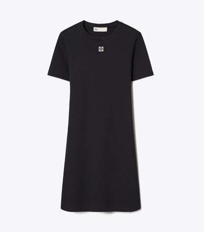 Tory Burch Ribbed Cotton T-Shirt Dress - Black