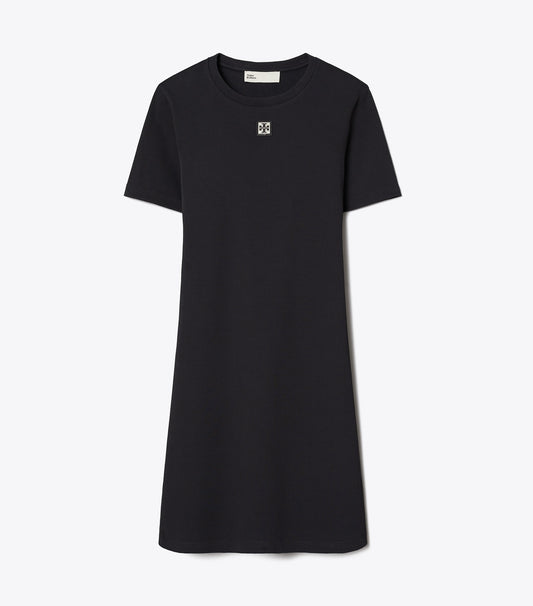Tory Burch Ribbed Cotton T-Shirt Dress - Black