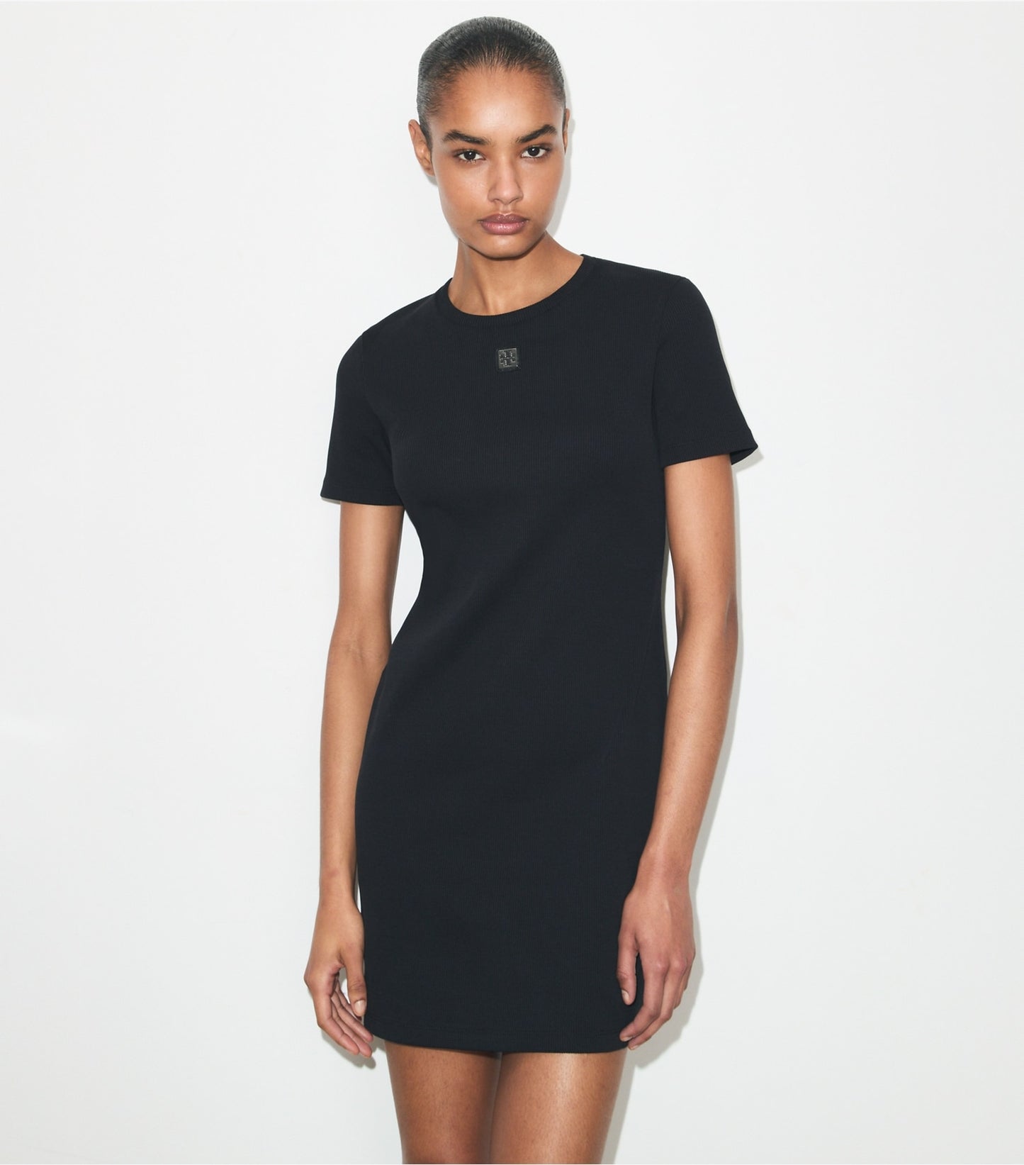 Tory Burch Ribbed Cotton T-Shirt Dress - Black