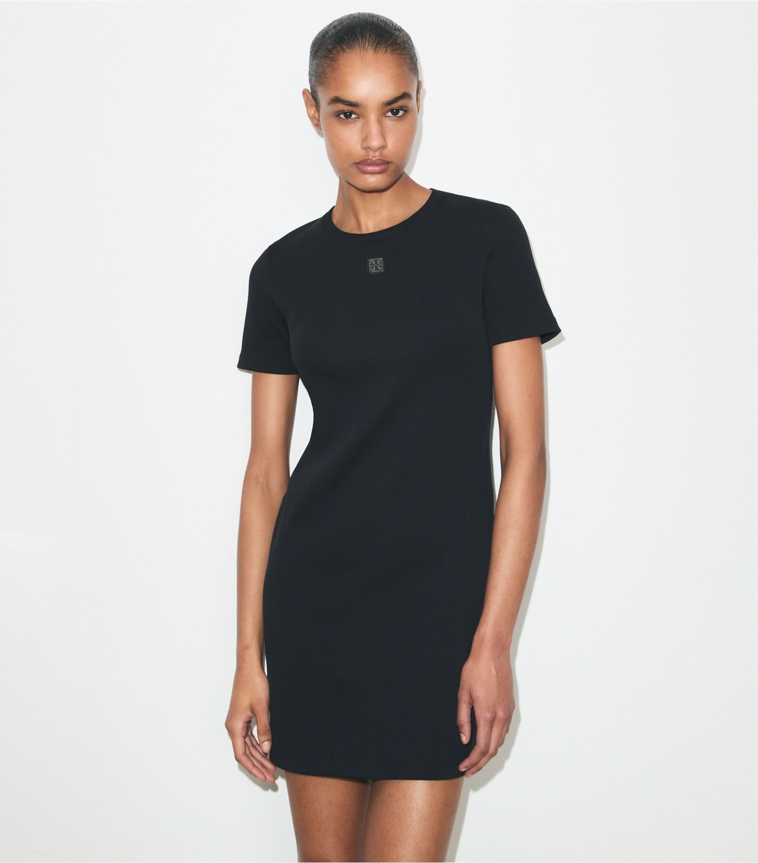 Tory Burch Ribbed Cotton T-Shirt Dress - Black