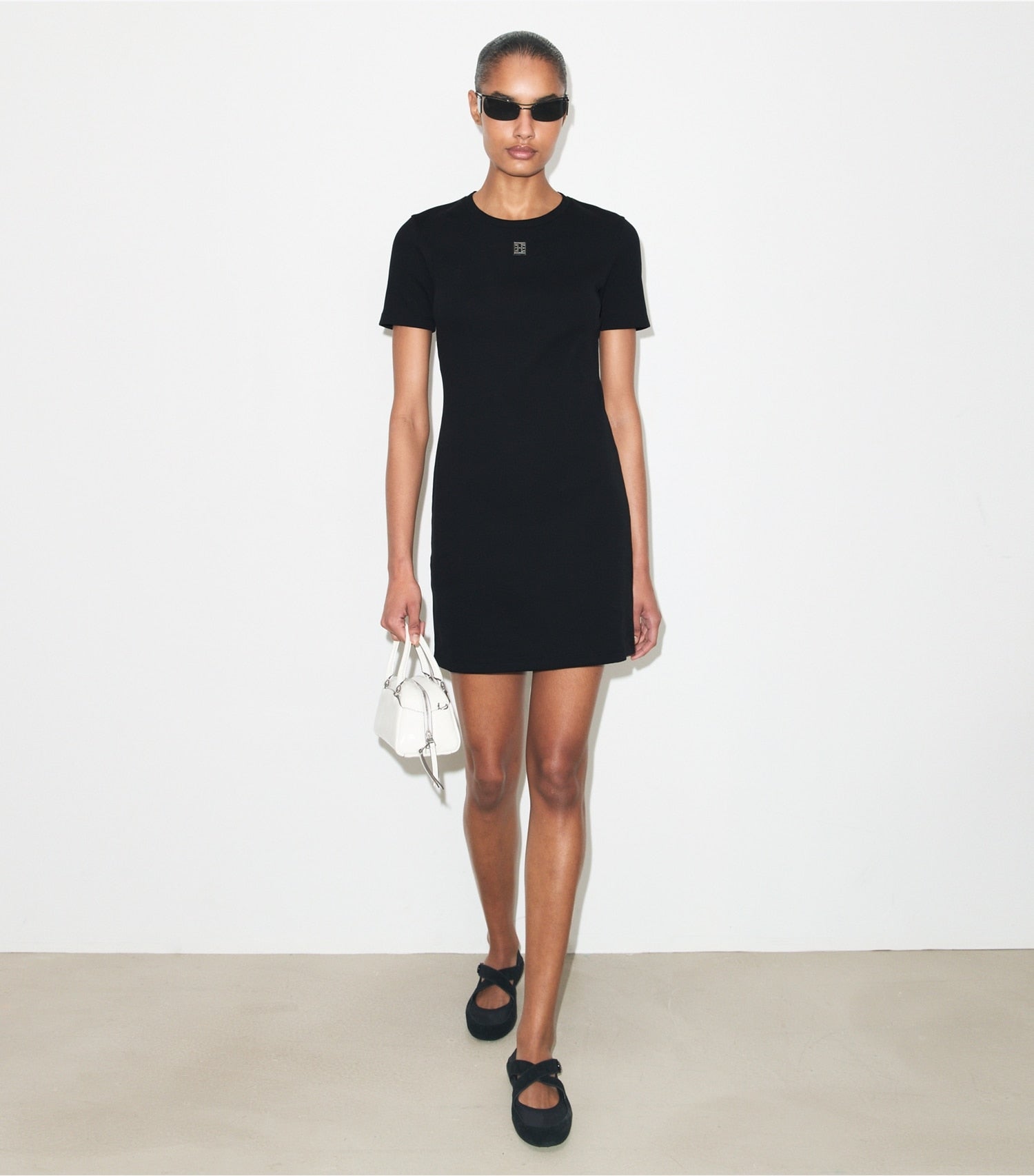 Tory Burch Ribbed Cotton T-Shirt Dress - Black
