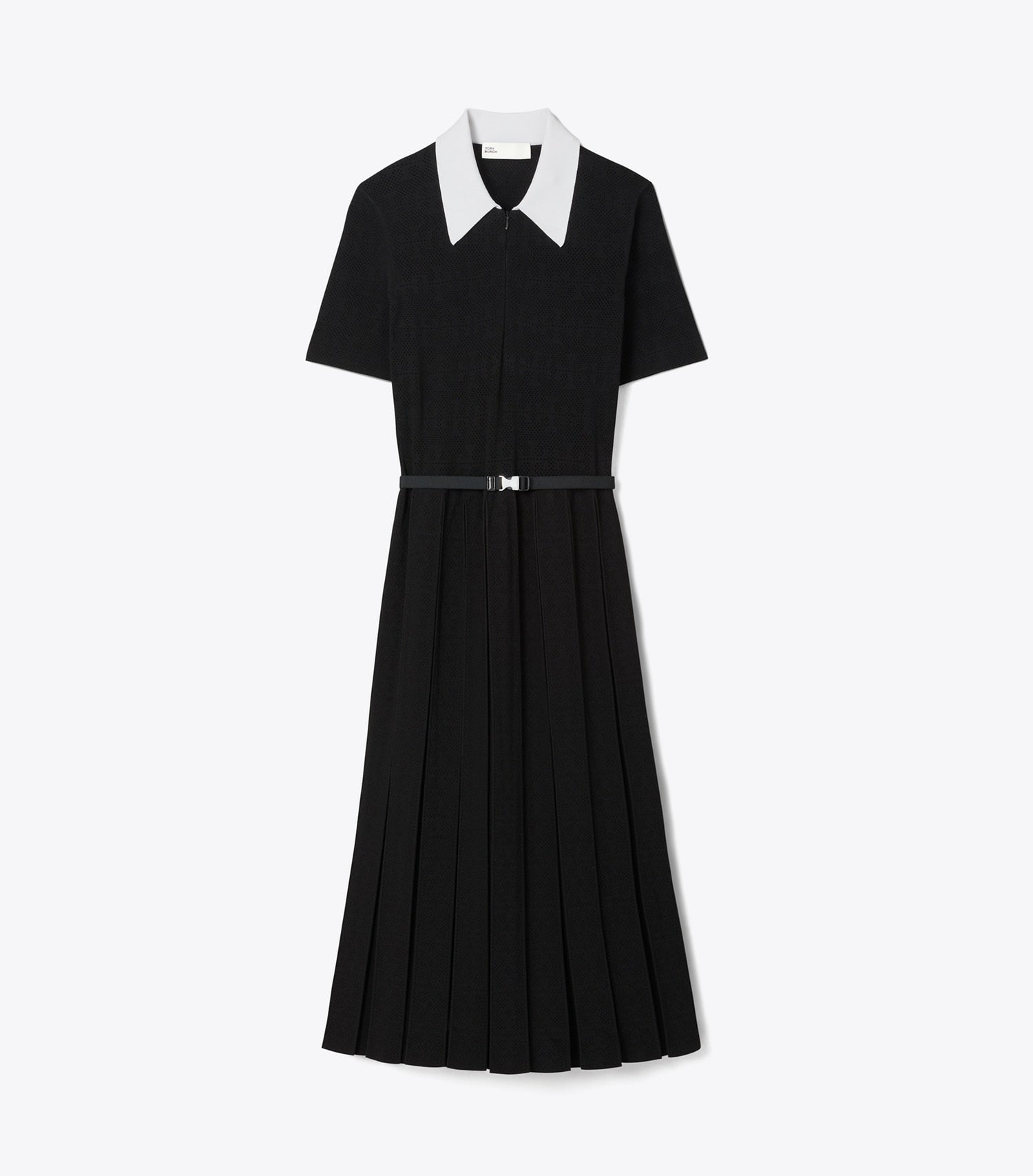 Tory Burch T Monogram Pointelle Pleated Dress - White / Black