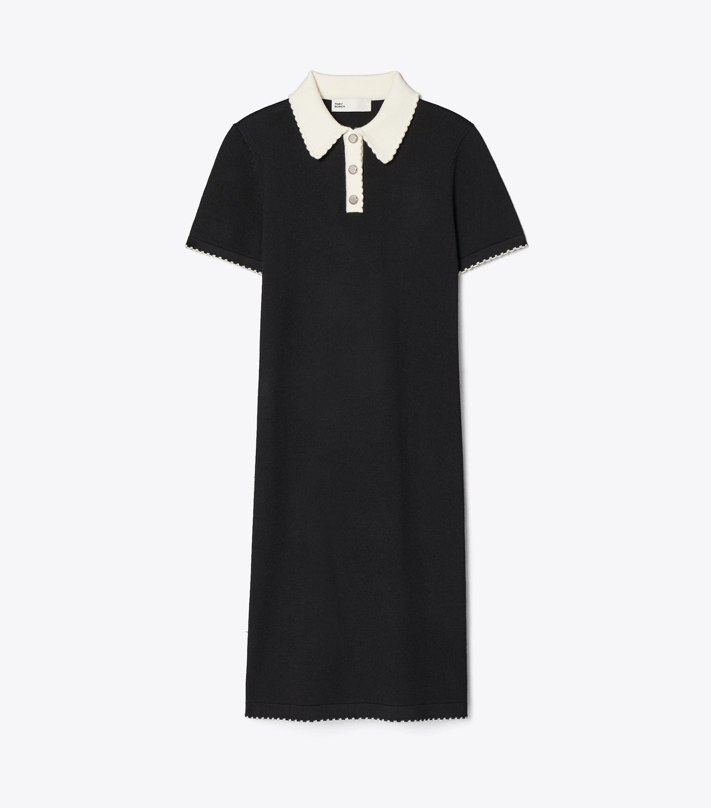 Tory Burch Wool Scalloped Polo Dress - Black / New Ivory