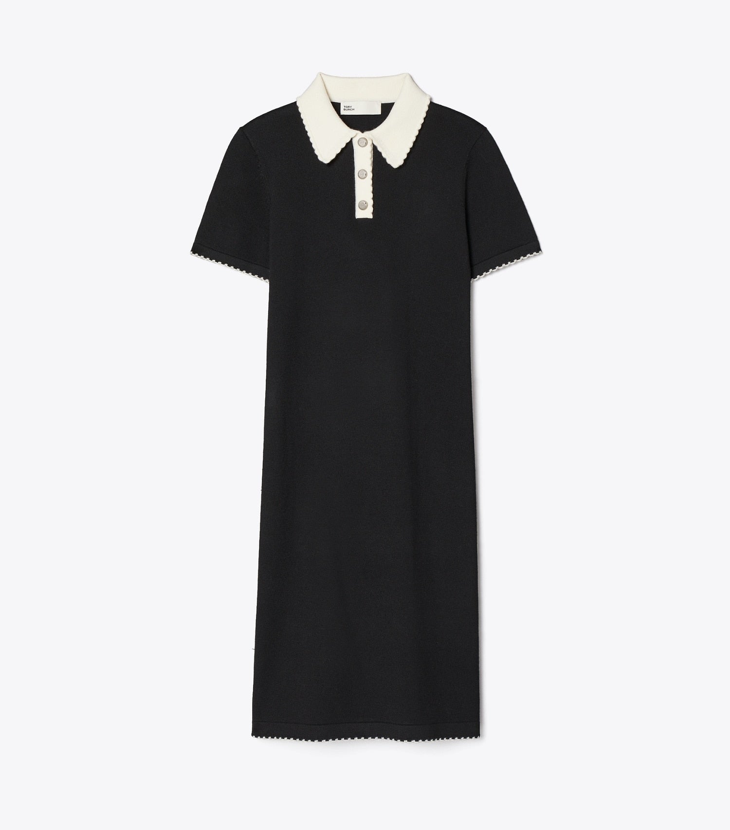 Tory Burch Wool Scalloped Polo Dress - Black / New Ivory