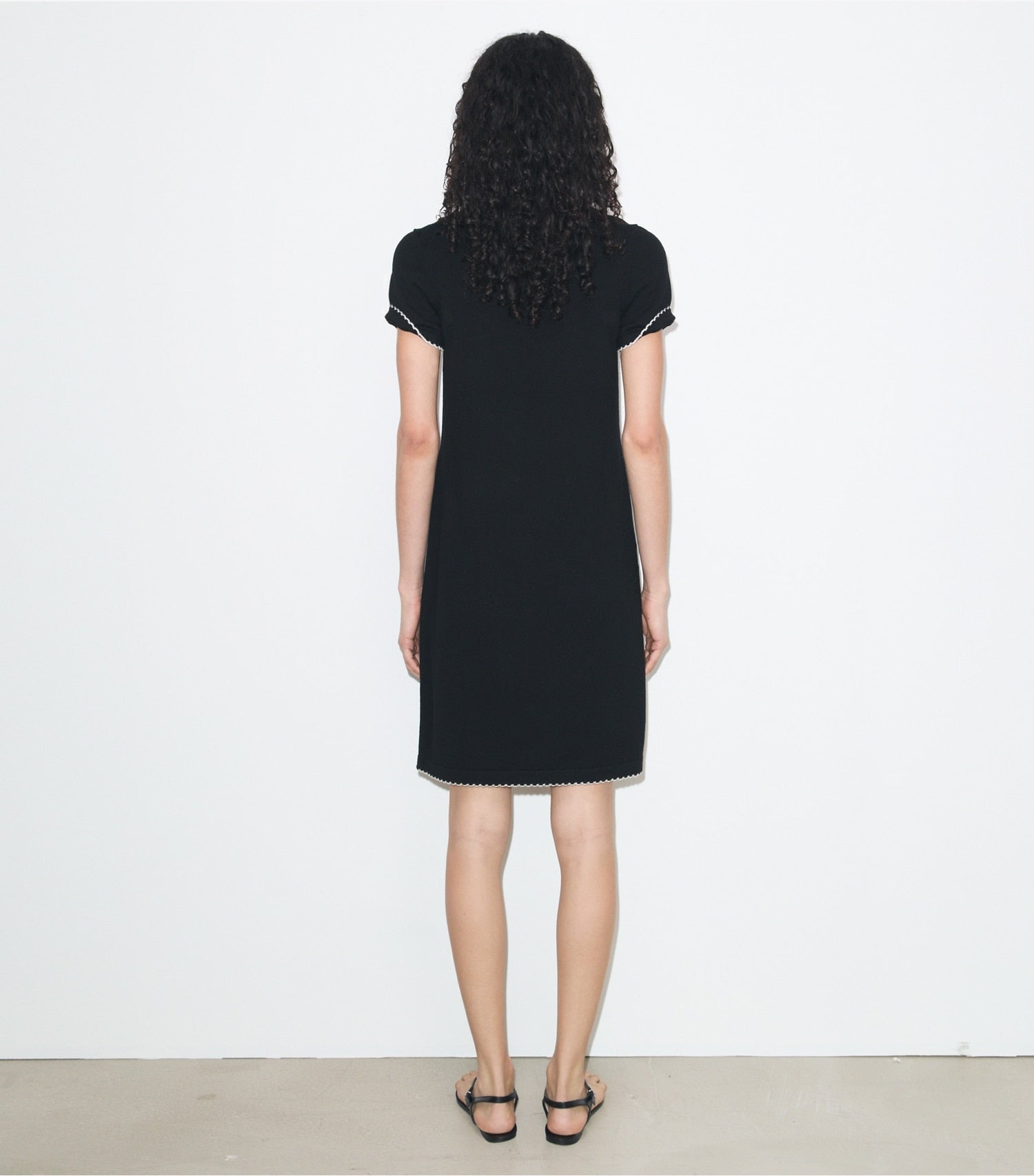 Tory Burch Wool Scalloped Polo Dress - Black / New Ivory