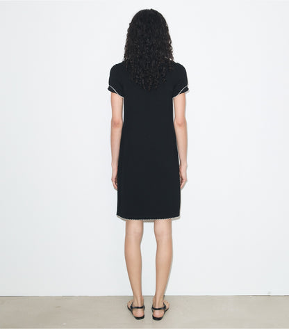 Tory Burch Wool Scalloped Polo Dress - Black / New Ivory