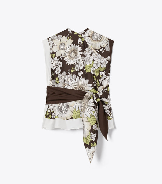 Tory Burch Printed Silk Top - Brown Floral