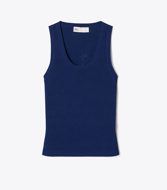 Tory Burch Pointelle Viscose Tank - Ocean