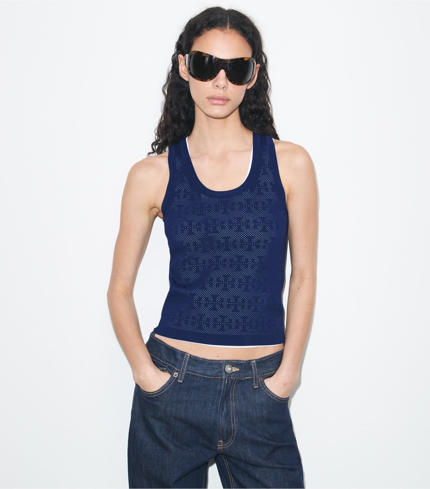 Tory Burch Pointelle Viscose Tank - Ocean