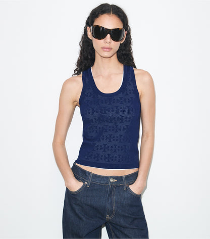 Tory Burch Pointelle Viscose Tank - Ocean