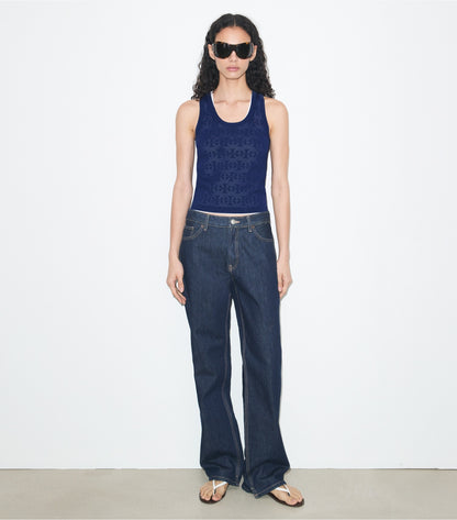 Tory Burch Pointelle Viscose Tank - Ocean