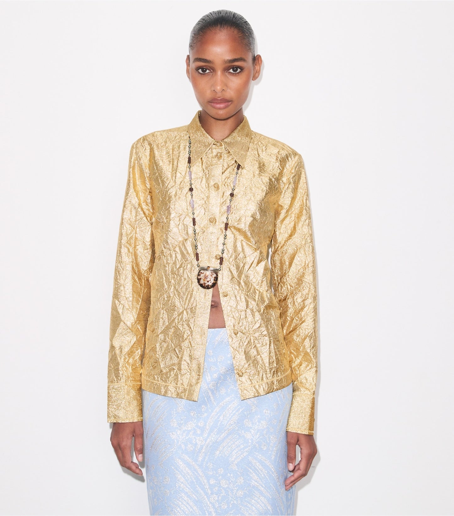 Tory Burch Crushed Silk Shirt - White / Gold