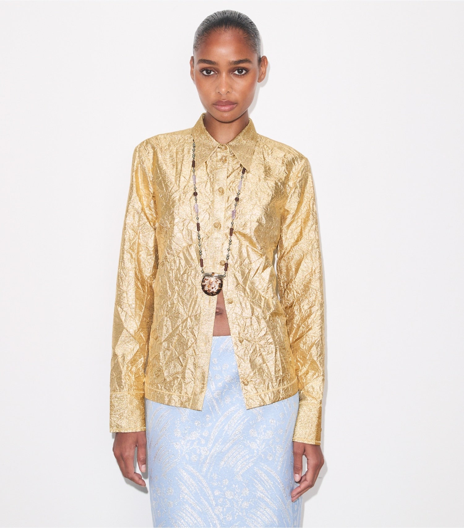 Tory Burch Crushed Silk Shirt - White / Gold