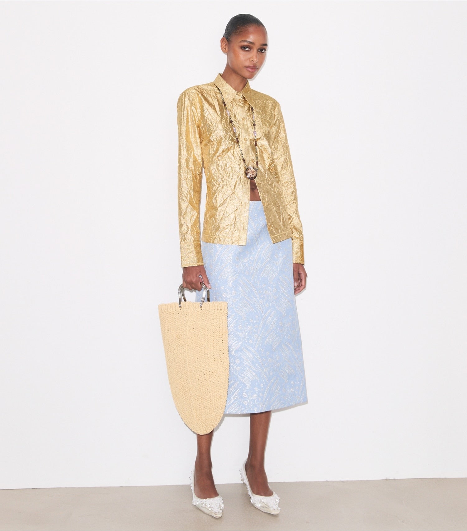 Tory Burch Crushed Silk Shirt - White / Gold