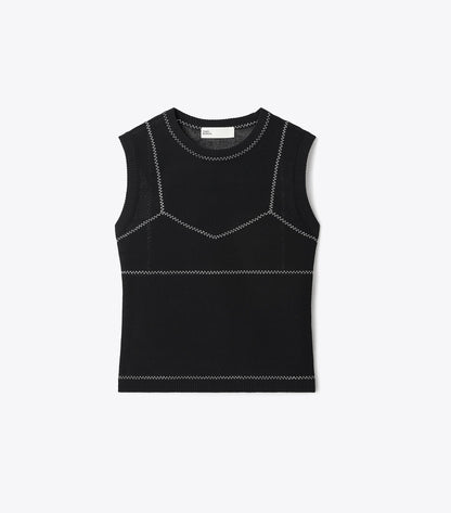 Tory Burch Cotton And Nylon Mesh Top - Black