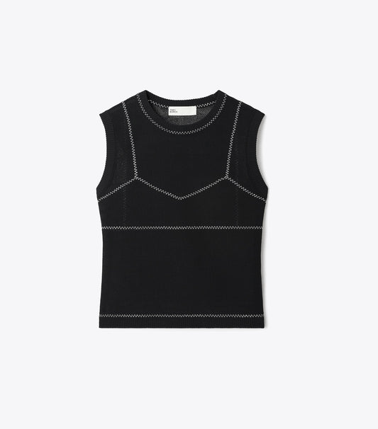 Tory Burch Cotton And Nylon Mesh Top - Black