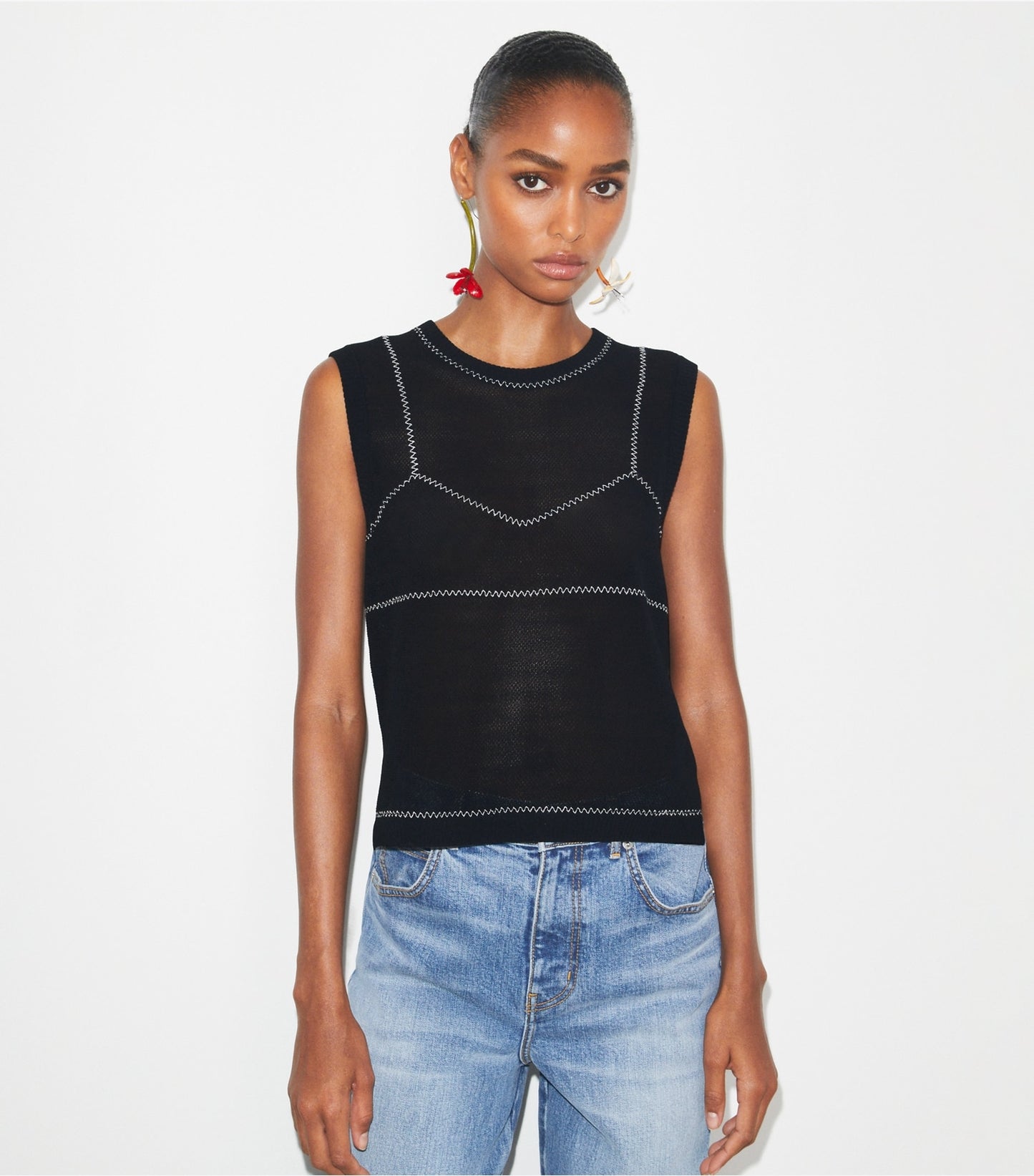 Tory Burch Cotton And Nylon Mesh Top - Black