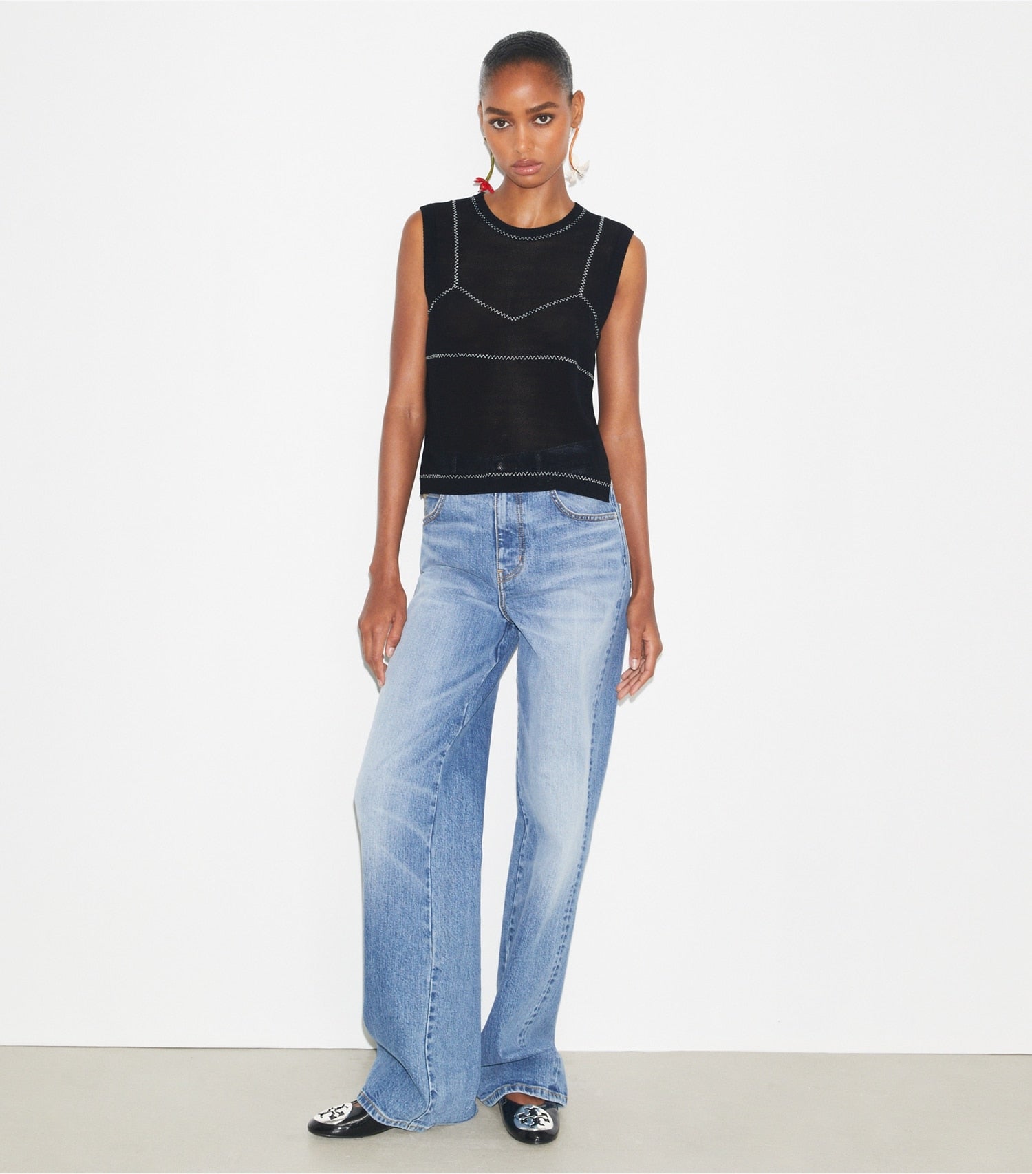 Tory Burch Cotton And Nylon Mesh Top - Black