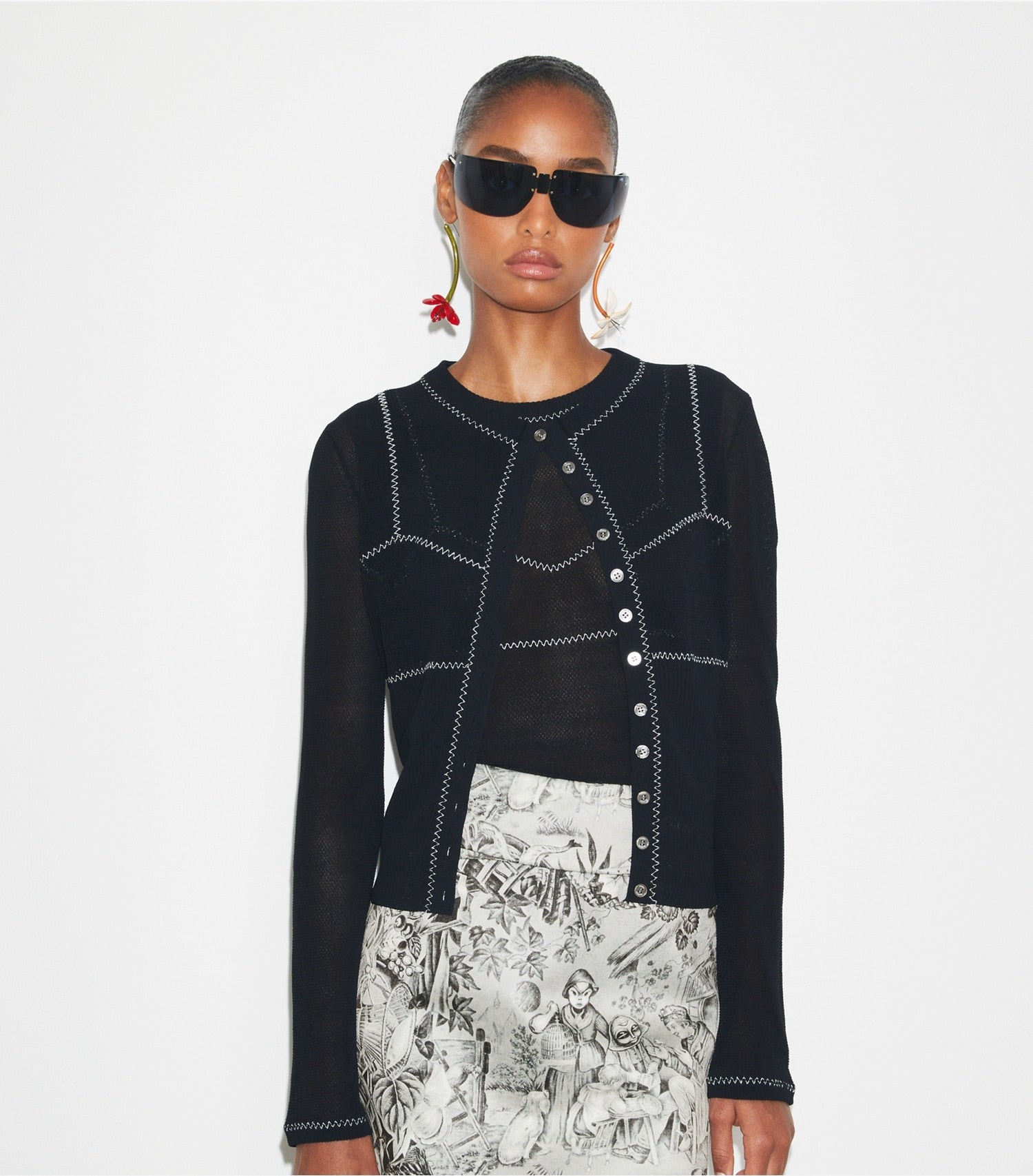 Tory Burch Cotton And Nylon Mesh Cardigan - Black