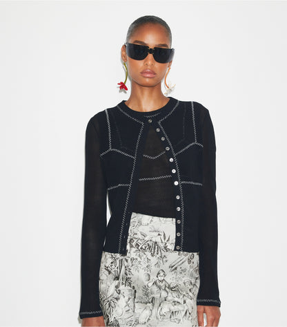 Tory Burch Cotton And Nylon Mesh Cardigan - Black