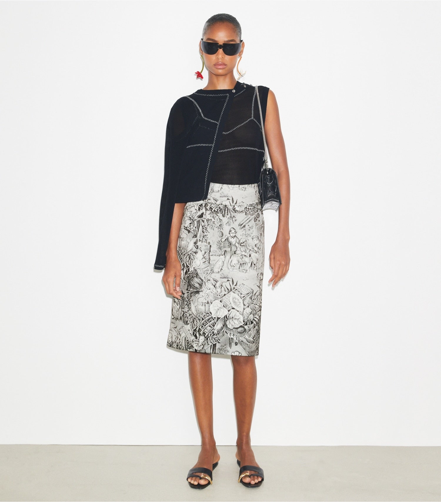 Tory Burch Cotton And Nylon Mesh Cardigan - Black