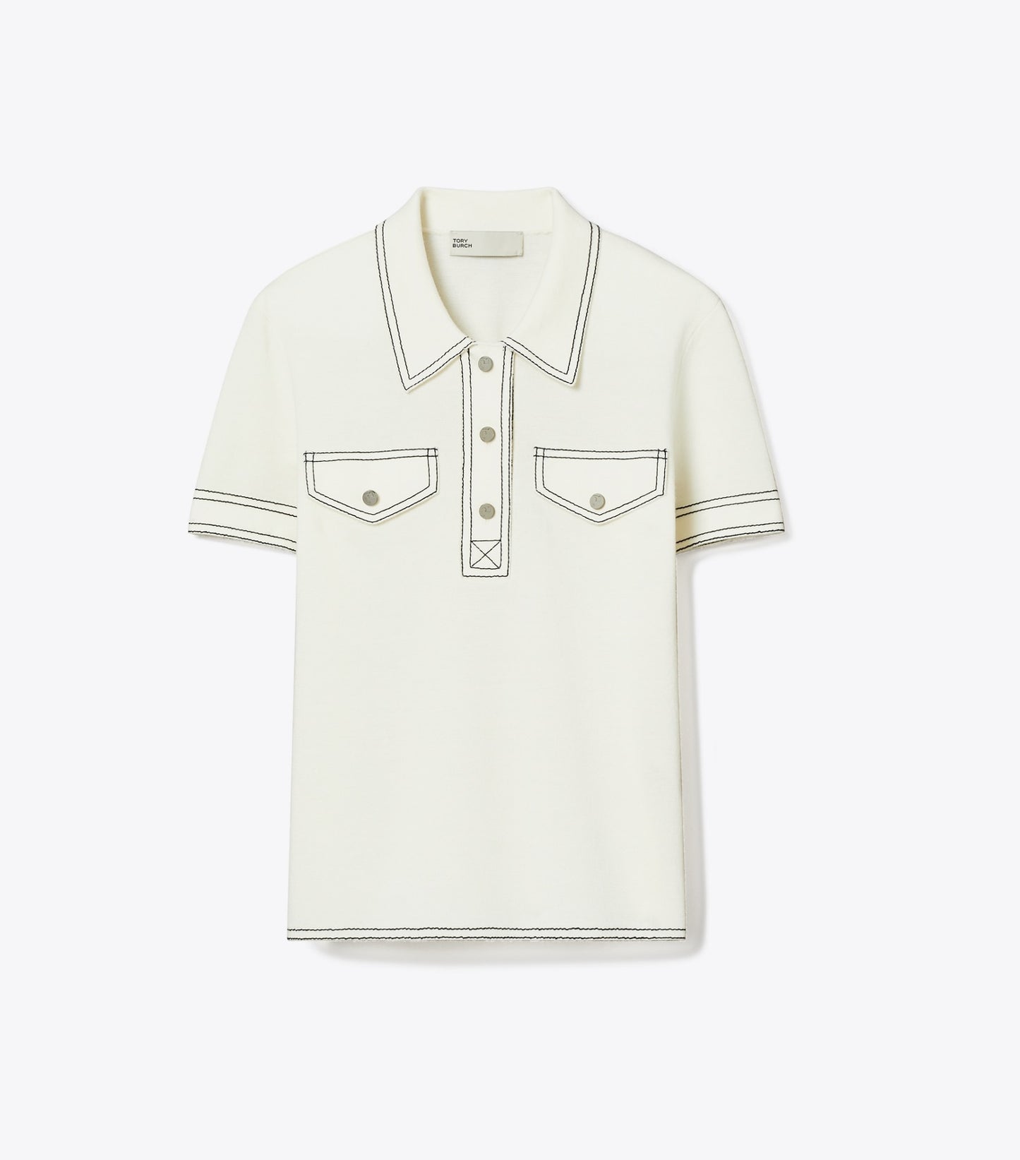 Tory Burch Topstitch Wool Polo - New Ivory