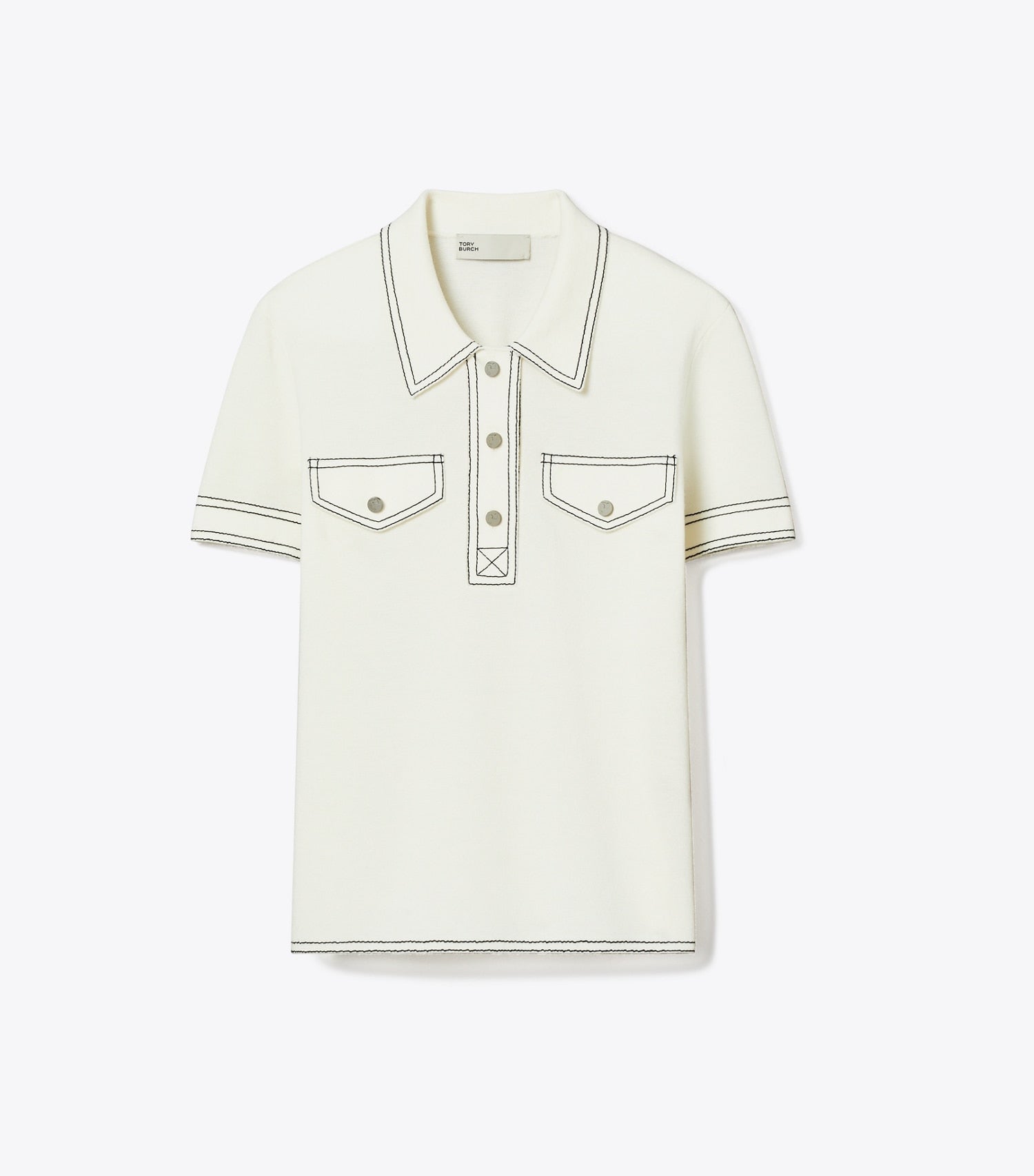 Tory Burch Topstitch Wool Polo - New Ivory