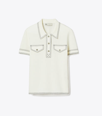 Tory Burch Topstitch Wool Polo - New Ivory