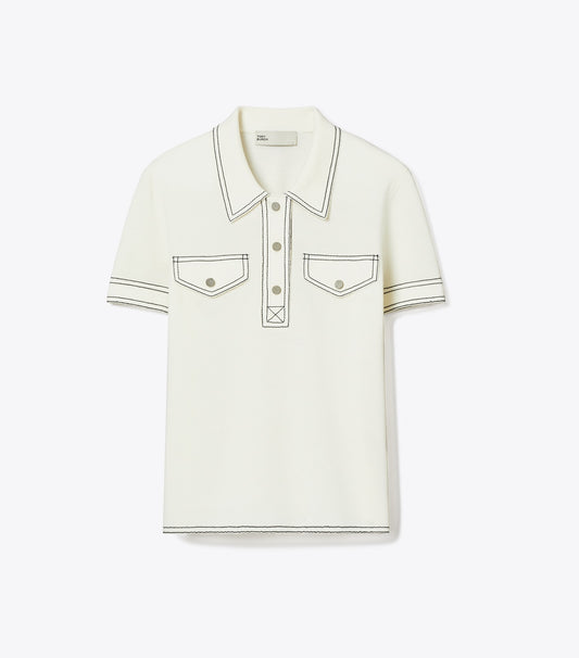 Tory Burch Topstitch Wool Polo - New Ivory