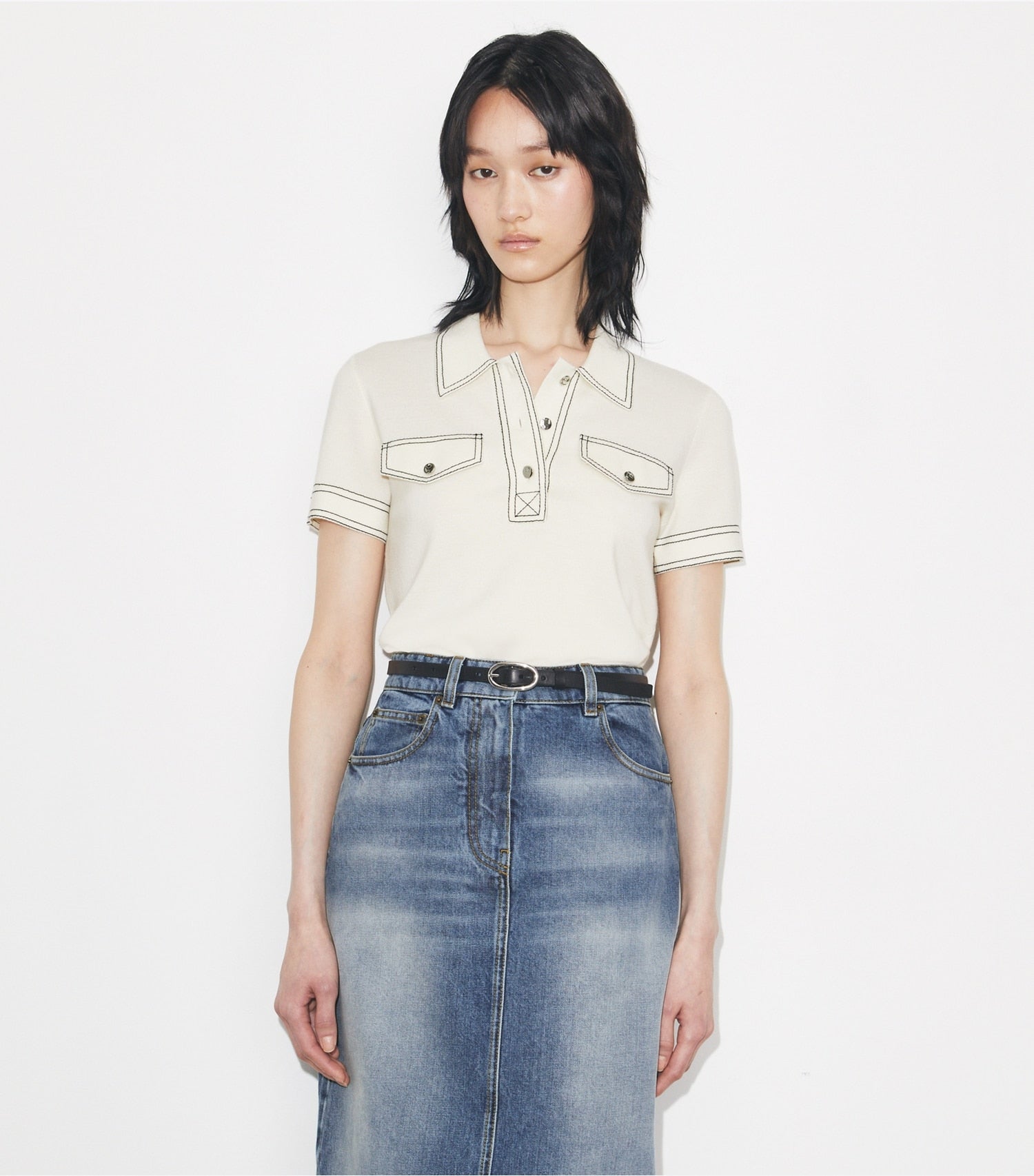 Tory Burch Topstitch Wool Polo - New Ivory