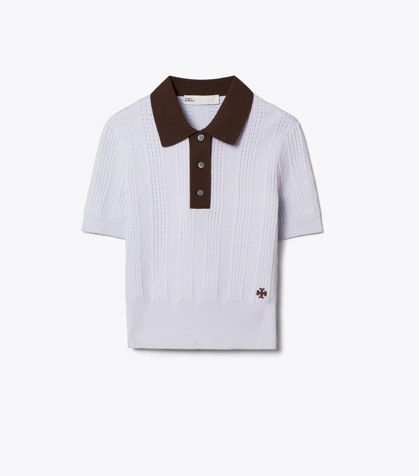 Tory Burch Cotton Pointelle Polo - Floral Field Blue / 70'S Botanical Brown