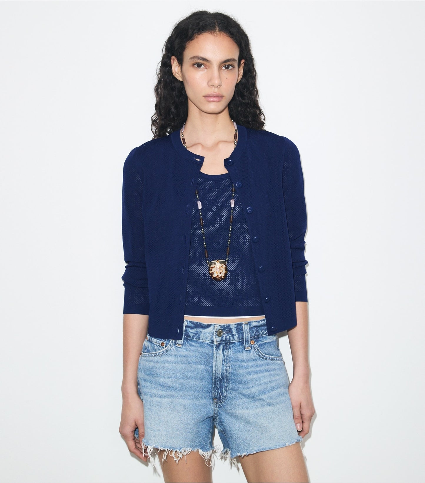 Tory Burch Pointelle Viscose Cardigan - Ocean