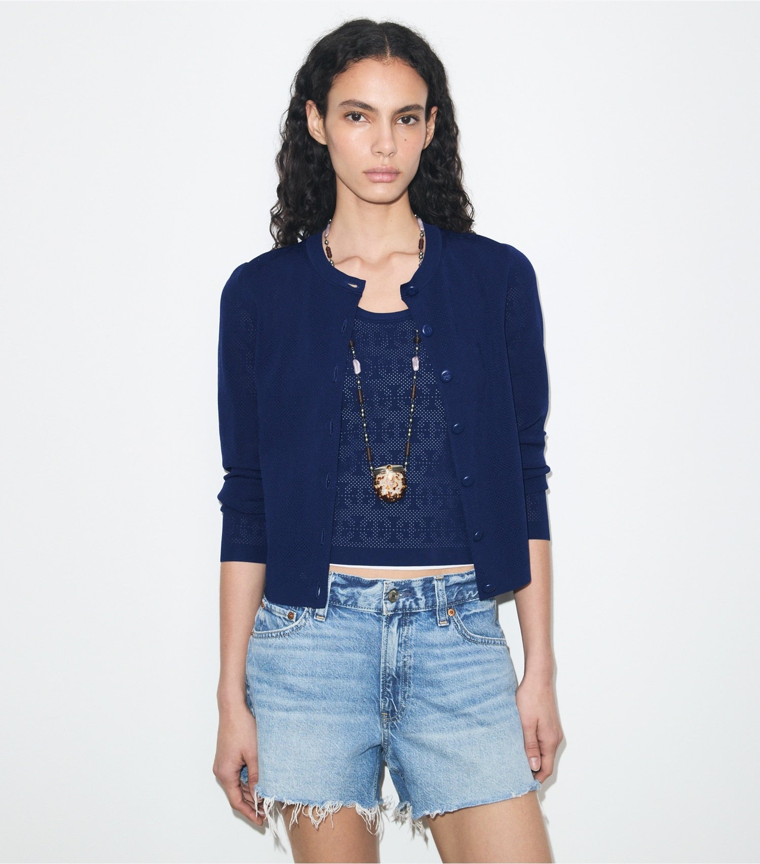 Tory Burch Pointelle Viscose Cardigan - Ocean
