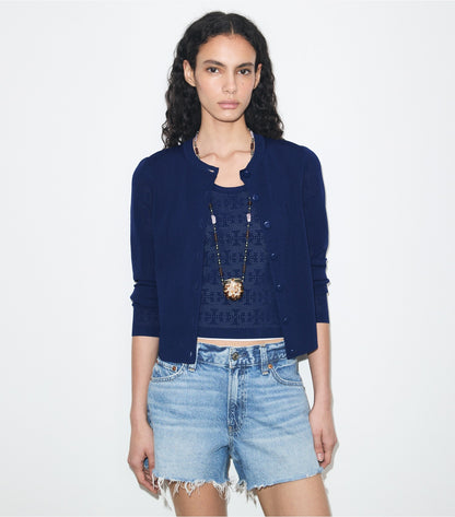 Tory Burch Pointelle Viscose Cardigan - Ocean
