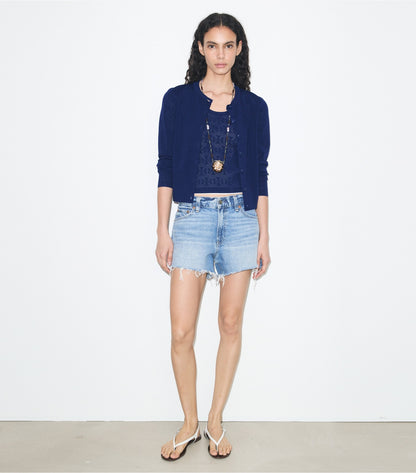 Tory Burch Pointelle Viscose Cardigan - Ocean